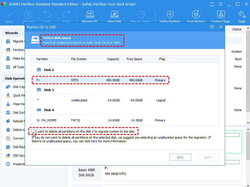 Select the space of your new SSD