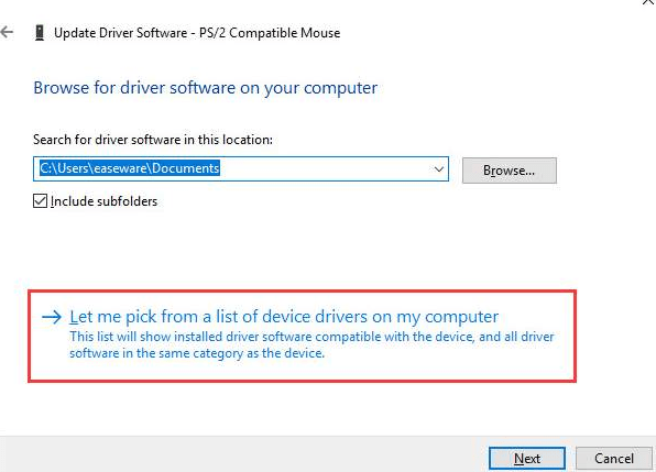 Let me pick from a list of device drivers