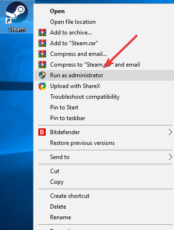 Run as administrator Steam