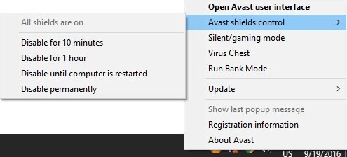 Disable antivirus temporarily