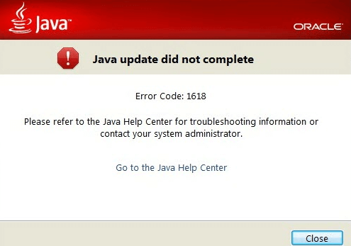 Java Error Code 1618