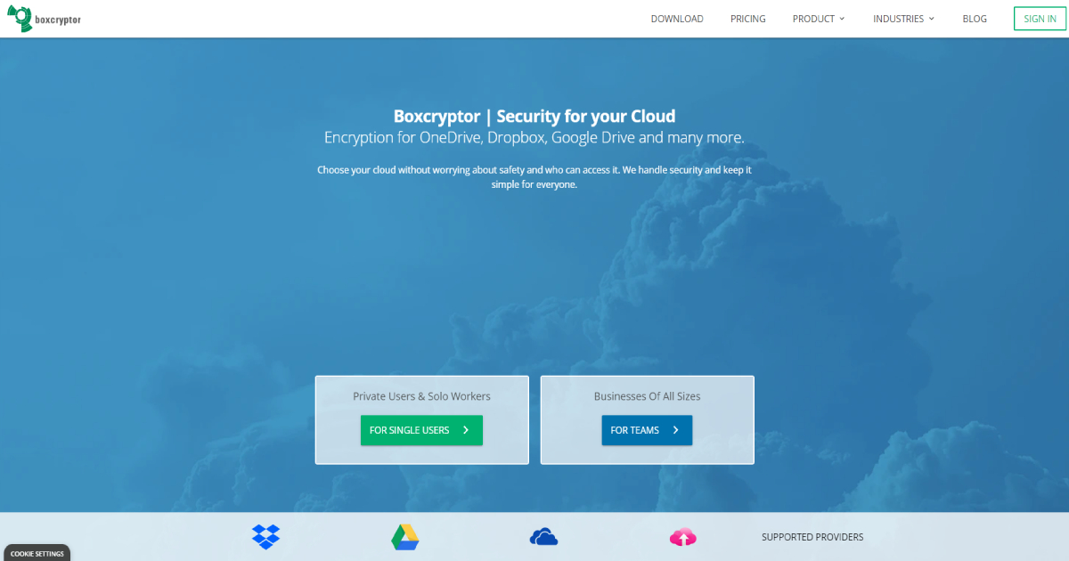 Boxcryptor landing page