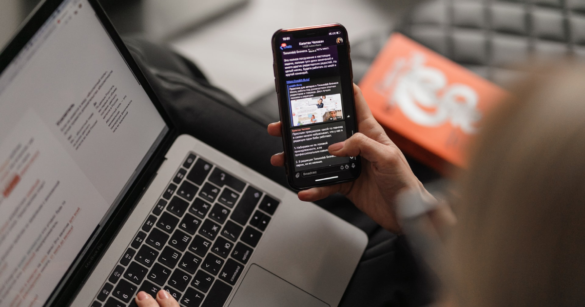 Woman looking at smartphone