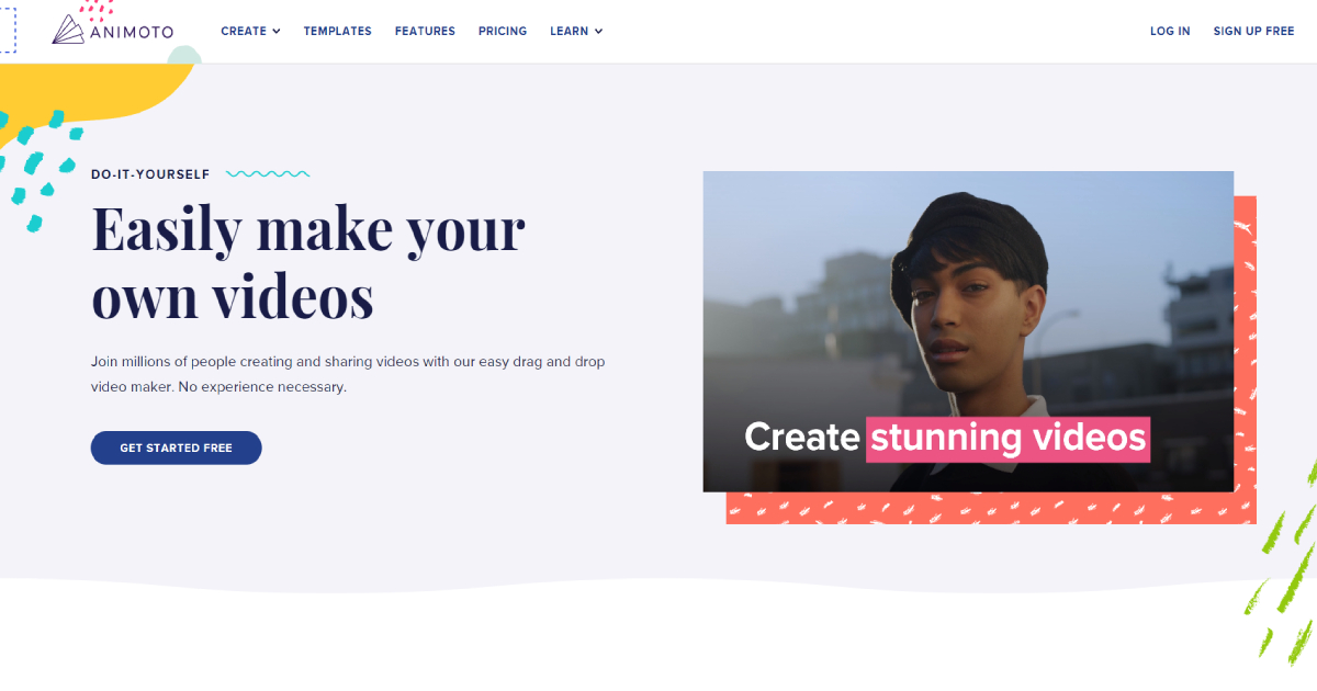 Animoto landing page