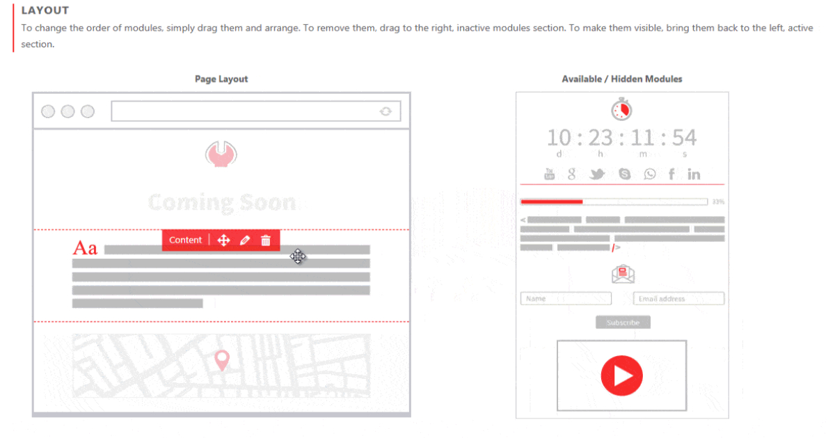 Coming Soon & Maintenance Mode layout editing