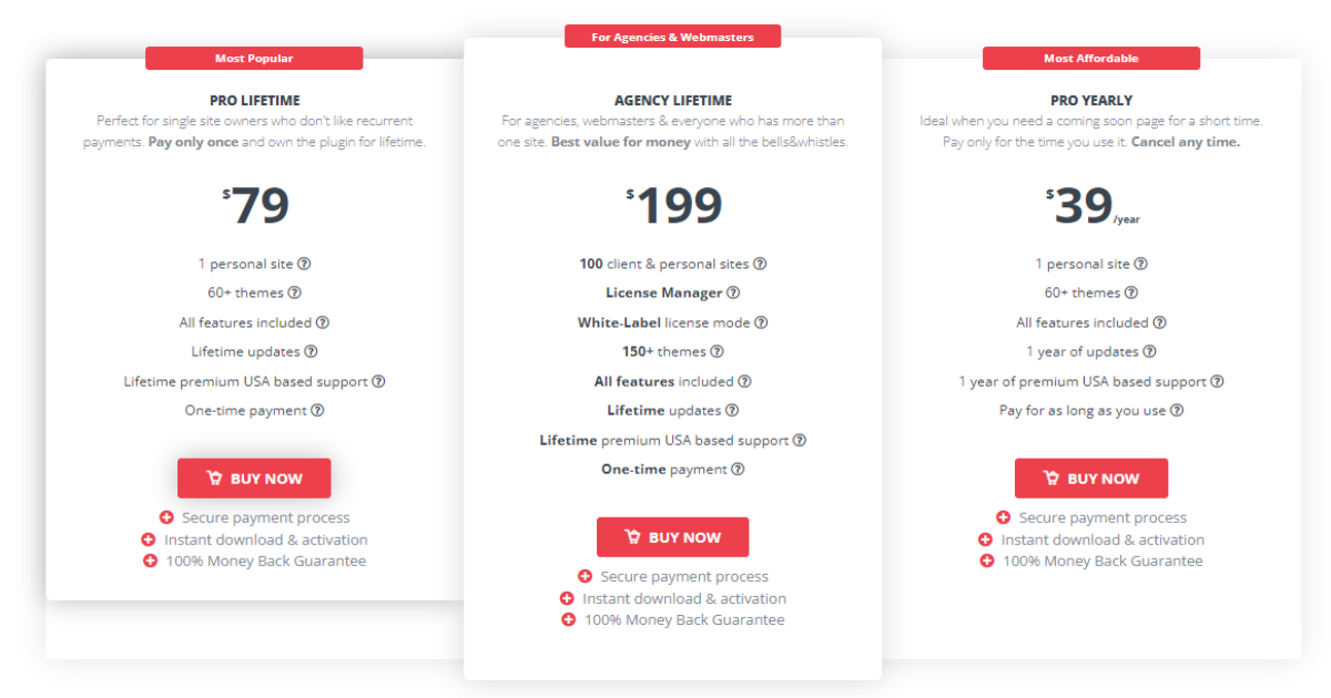 Coming Soon Mode Maintenance Mode pricing plans