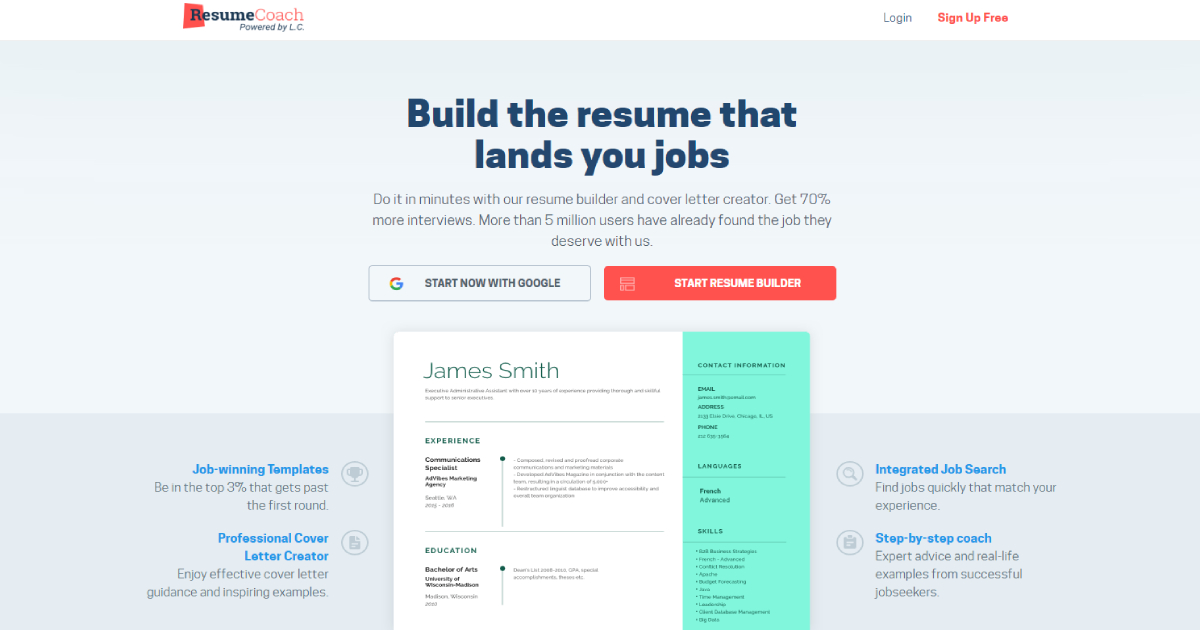 ResumeCoach landing page