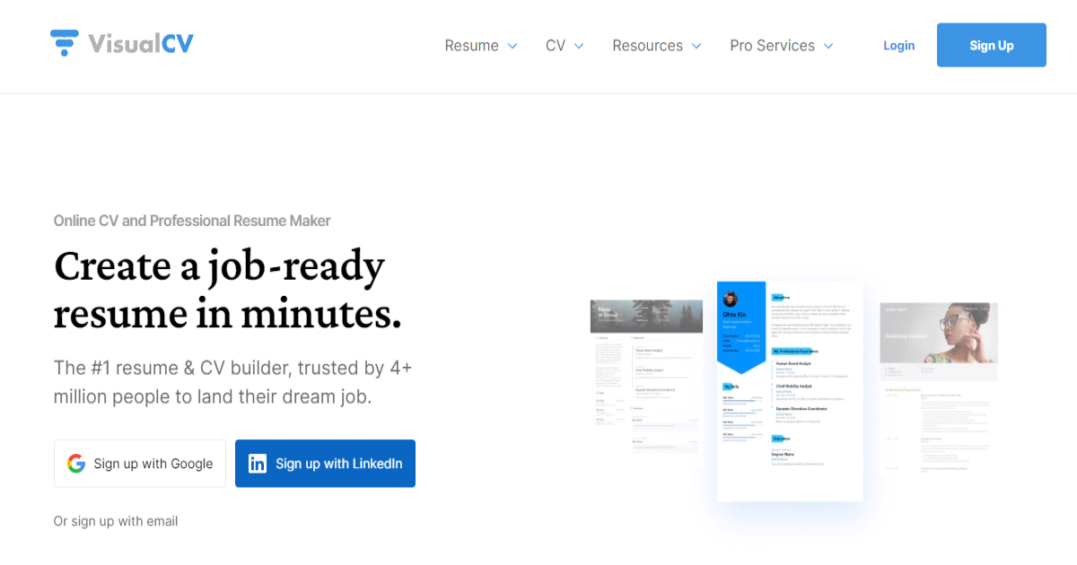 VisualCV landing page