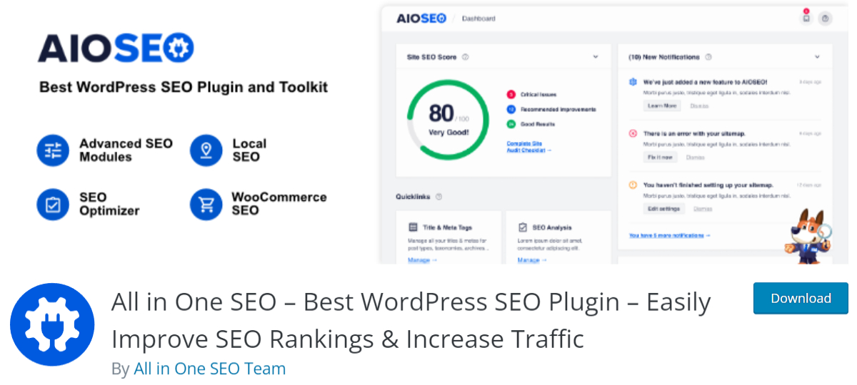 All in One SEO plugin page