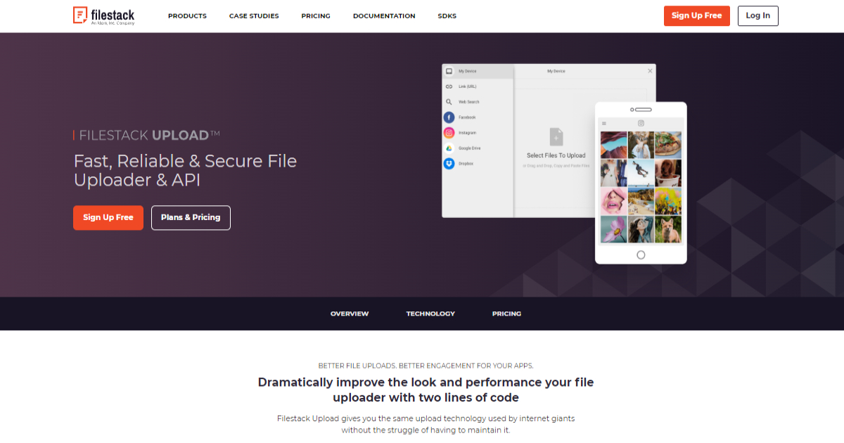 FileStack landing page upload