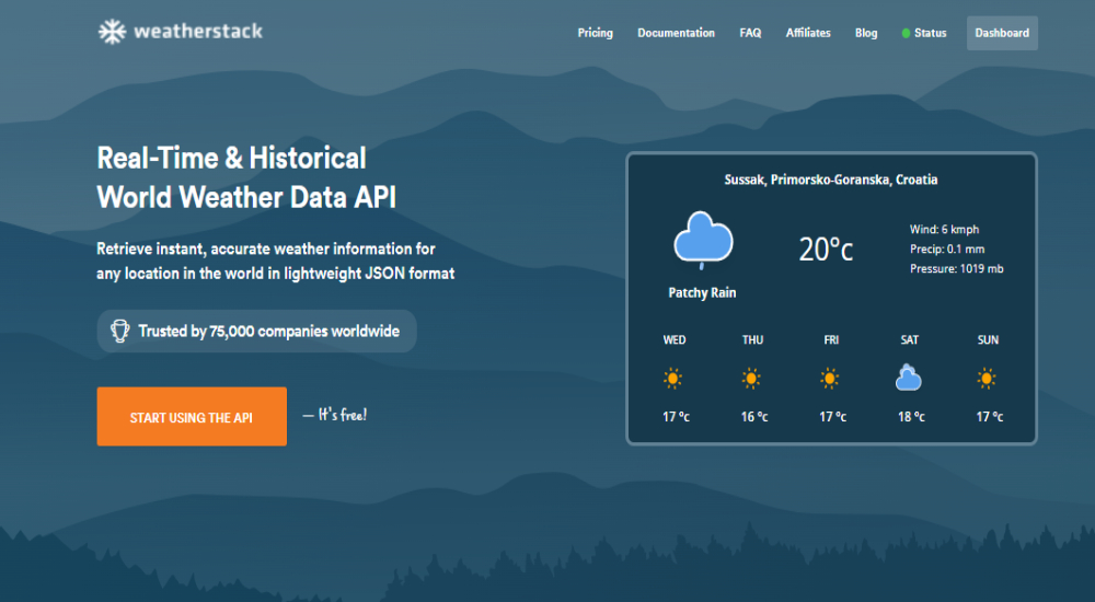 Weatherstack landing page