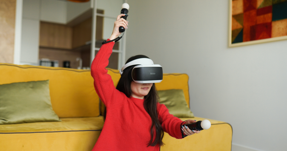 Woman tries VR game