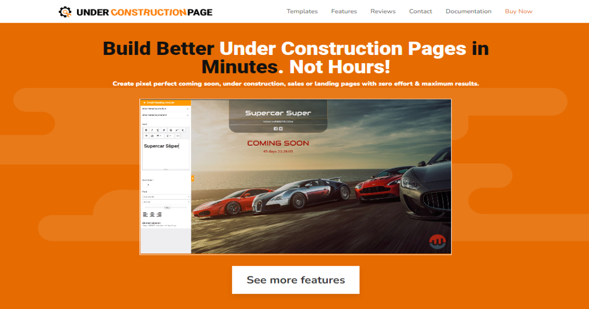 UnderConstructionPage landing page layout
