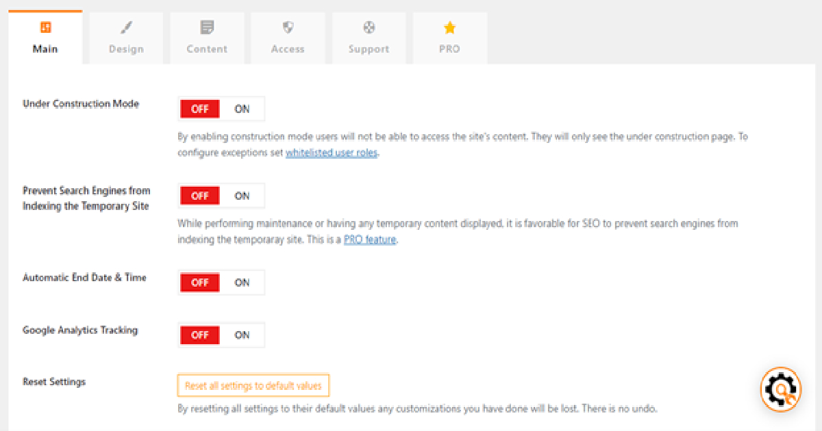 UnderConstructionPage dashboard