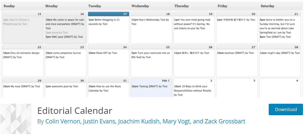 Editorial Calendar plugin page