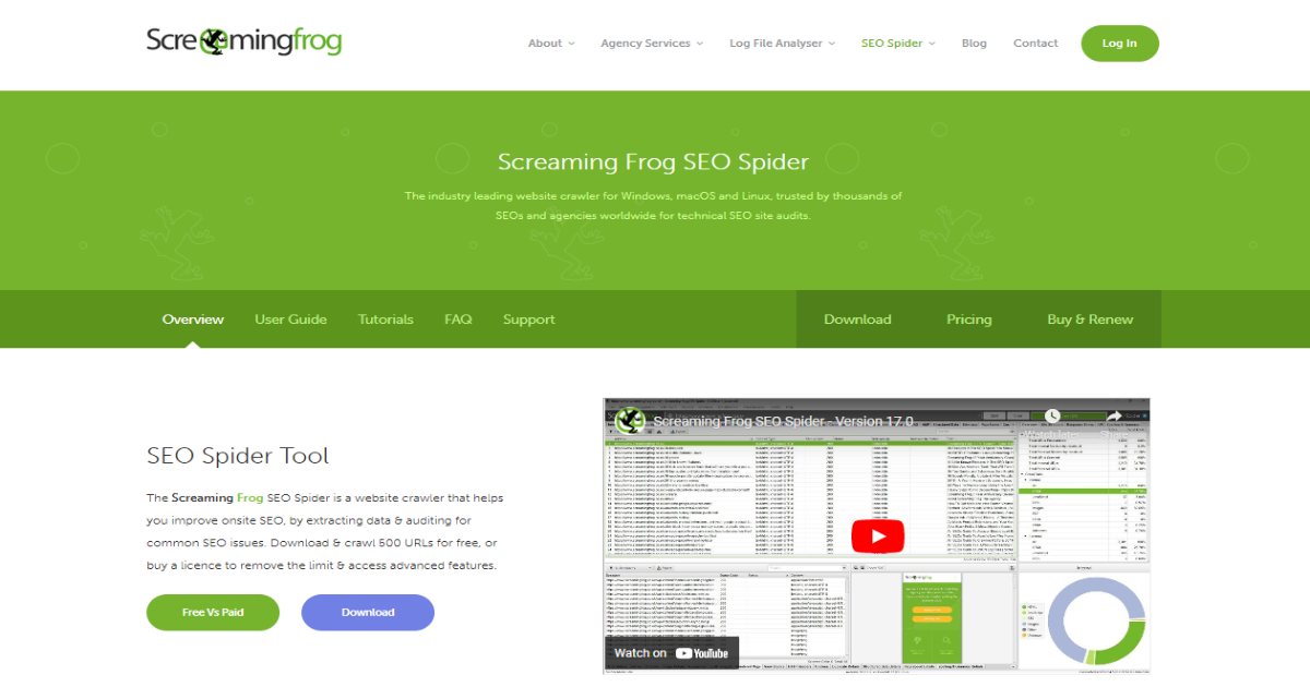 Screaming Frog - SEO Spider landing page
