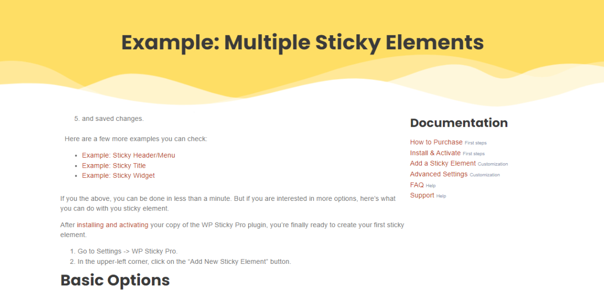 WP Sticky elements middle
