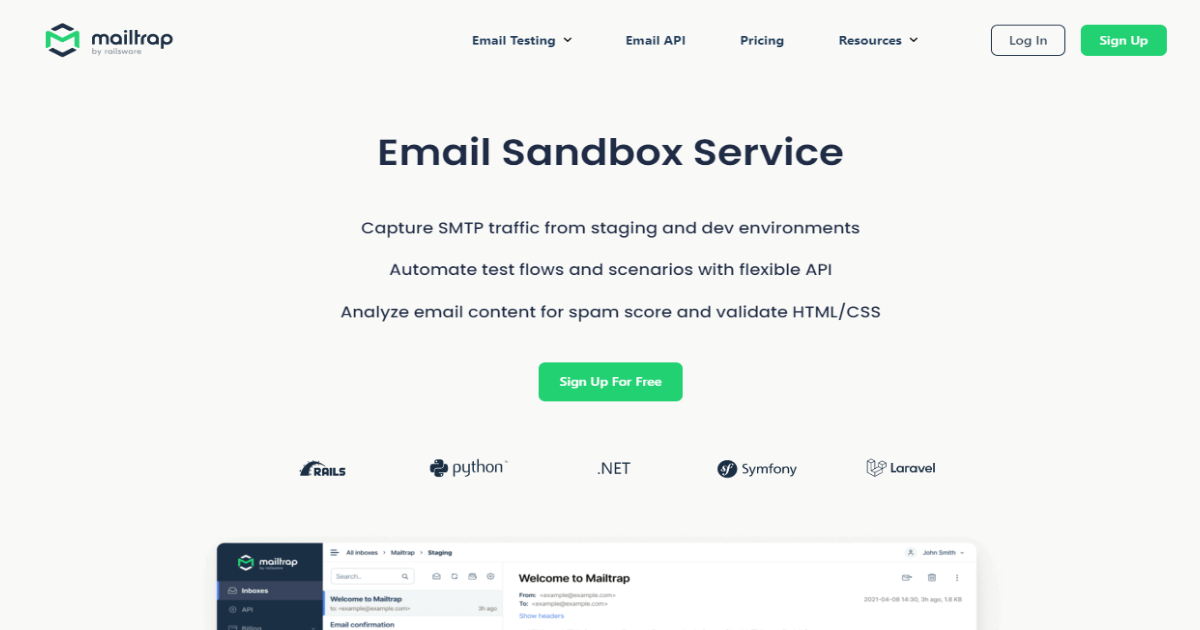 Mailtrap landing page