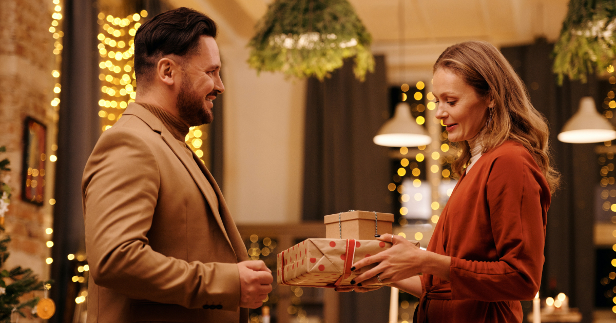 Woman receiving gifts