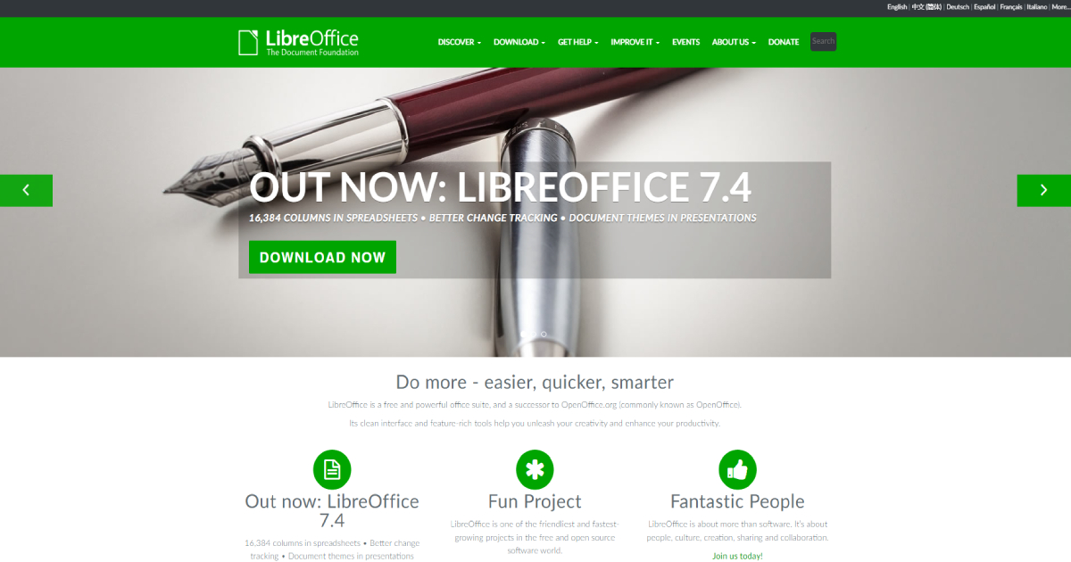 LibreOffice landing page